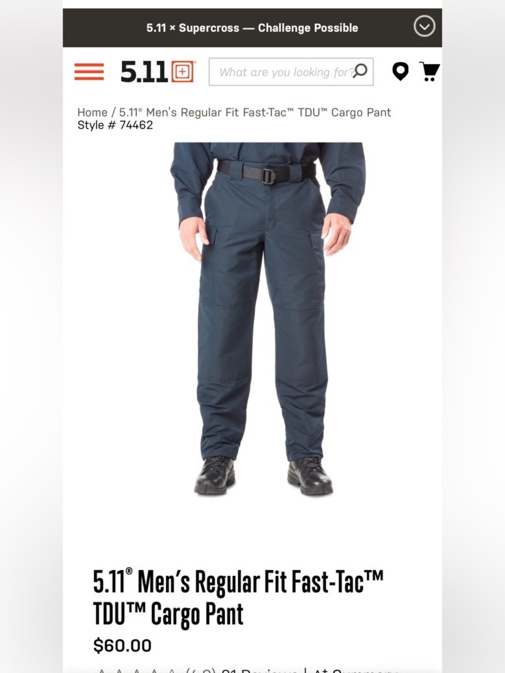 5.11 Tactical Men’s Fast-Tac TDU Cargo Pants - Navy Blue